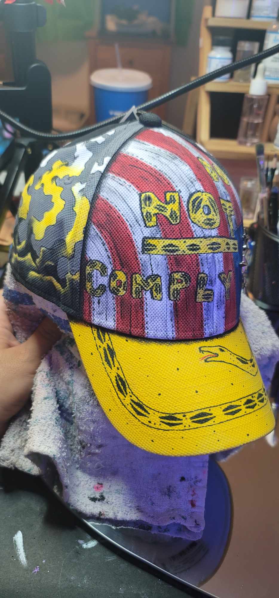 Custom “Do Not Comply” Patriotic Hat — Hand-Painted & Built to Stand Out