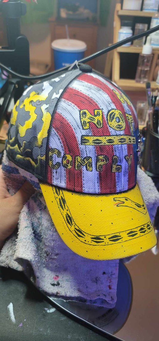 Custom “Do Not Comply” Patriotic Hat — Hand-Painted & Built to Stand Out