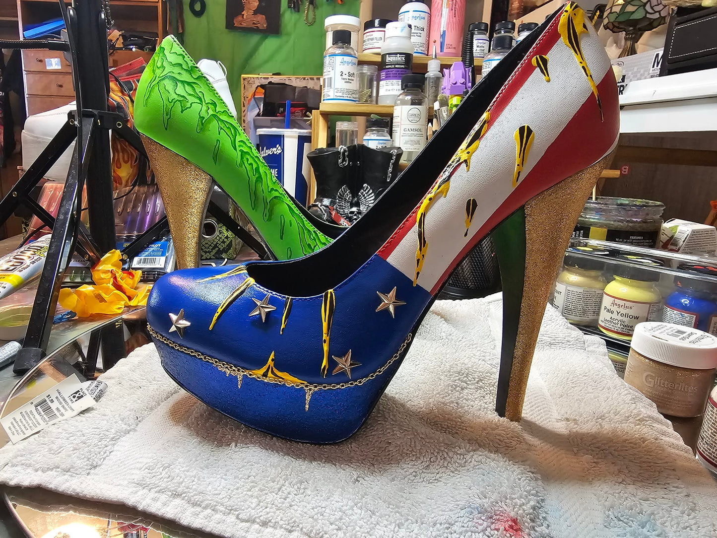 "American Slime” — Custom Painted Patriotic Heels That Ooze Attitude   OOAK